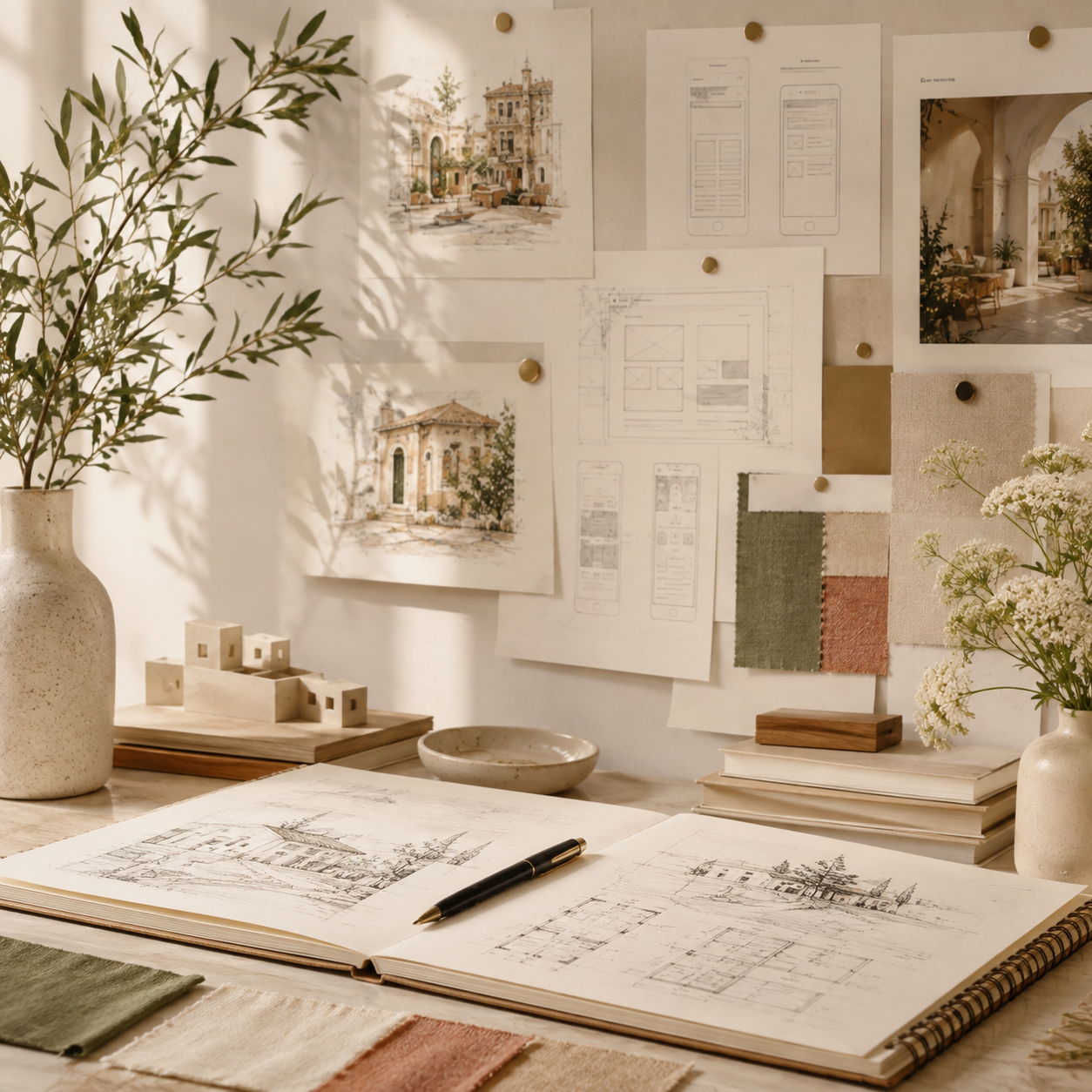 Carnet de travail, schémas, maquettes et documentation de conception